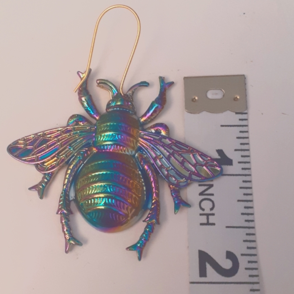 Earrings Bees Multicolor Psychedelic Rainbow. - Picture 2 of 6